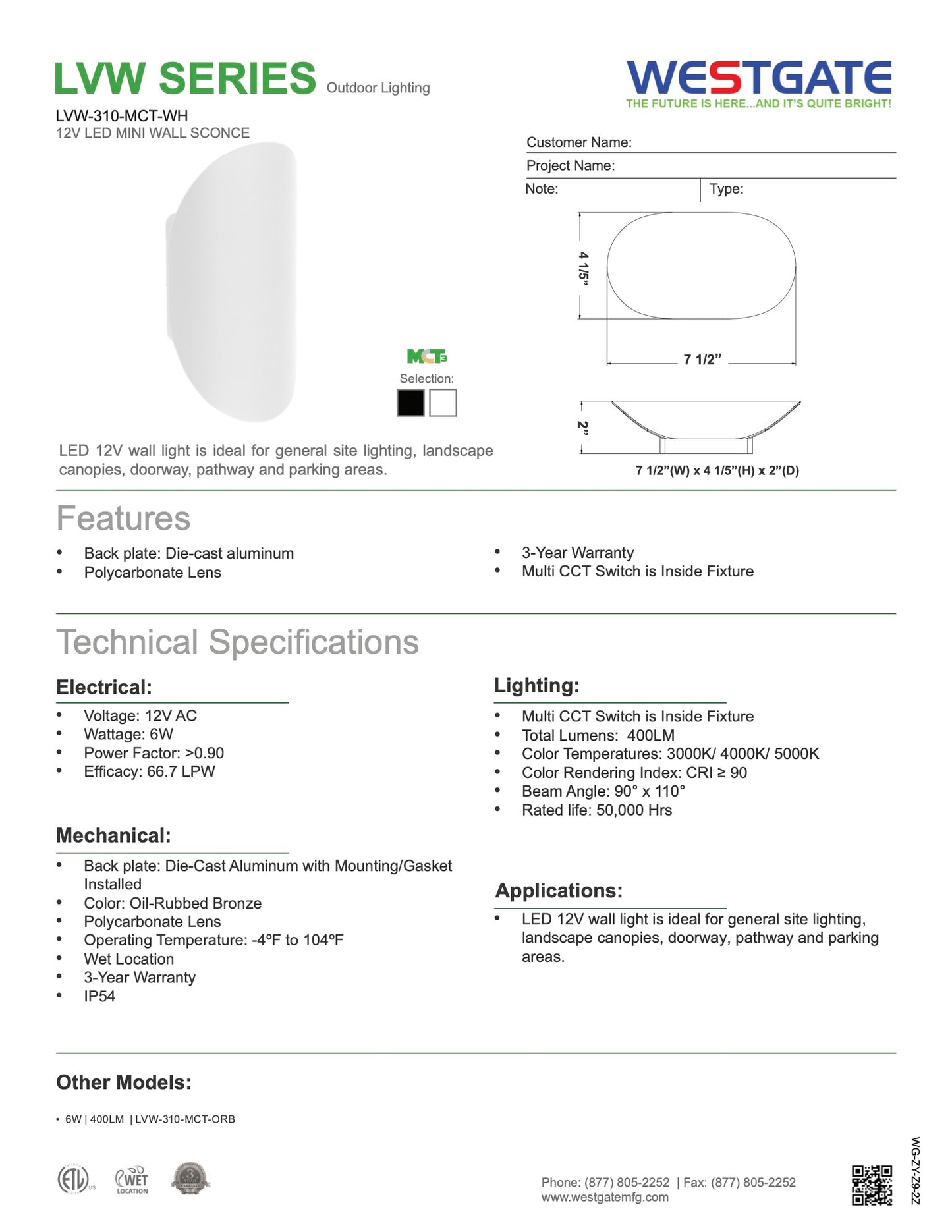 LED Mini Wall Sconce LVW-310-MCT