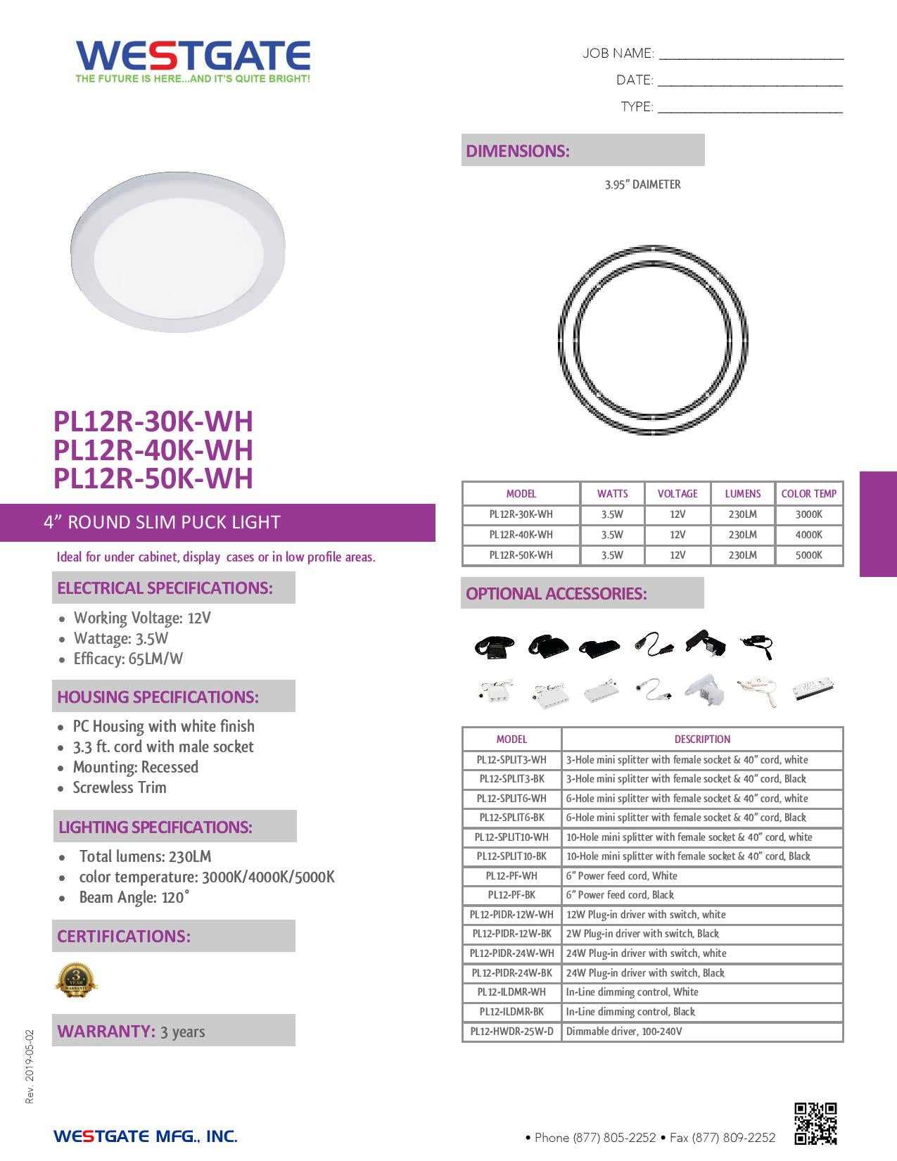 12V LED 4" Round Slim Puck Lights