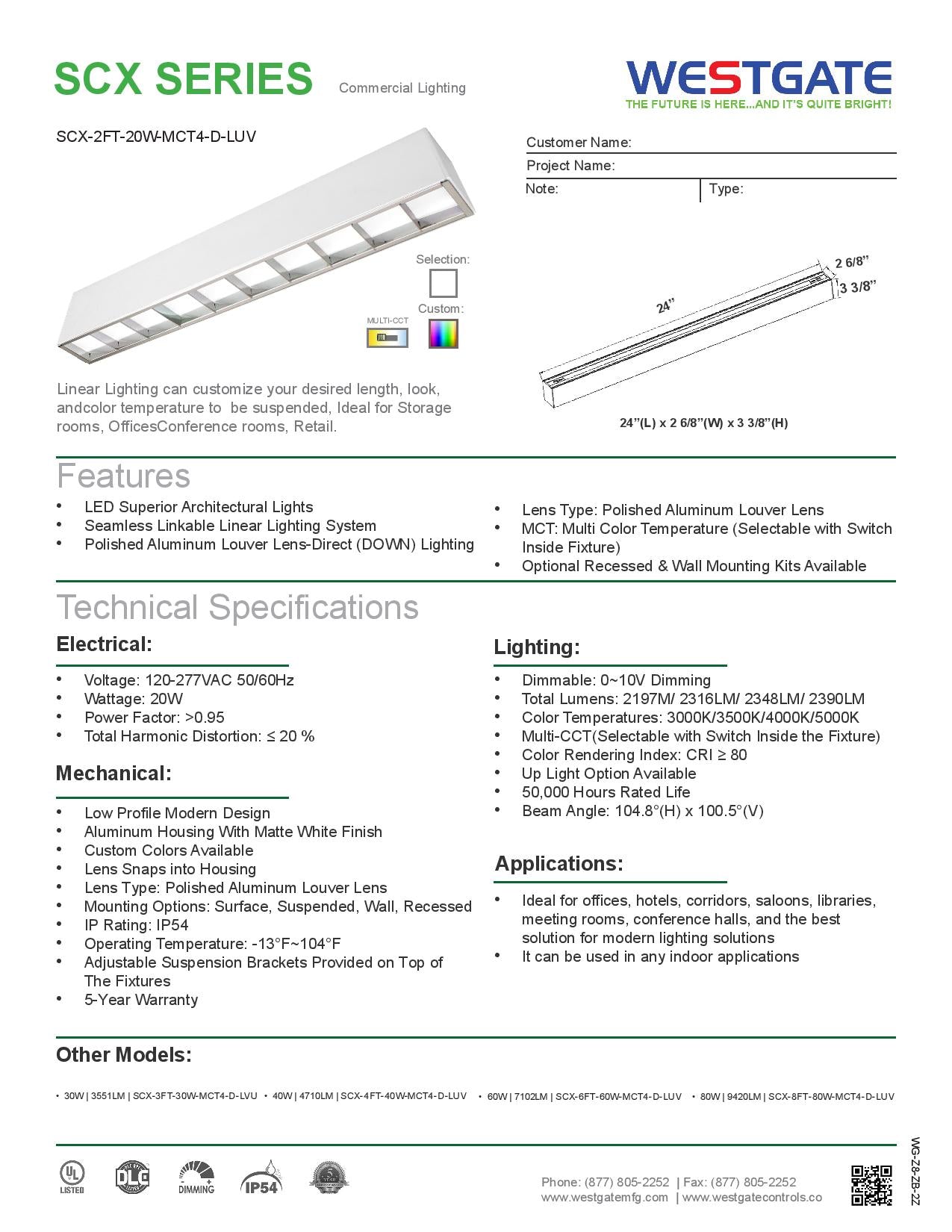 Superior Architectural Series in White (418|SCX-2FT-20W-MCT4-D-LUV)