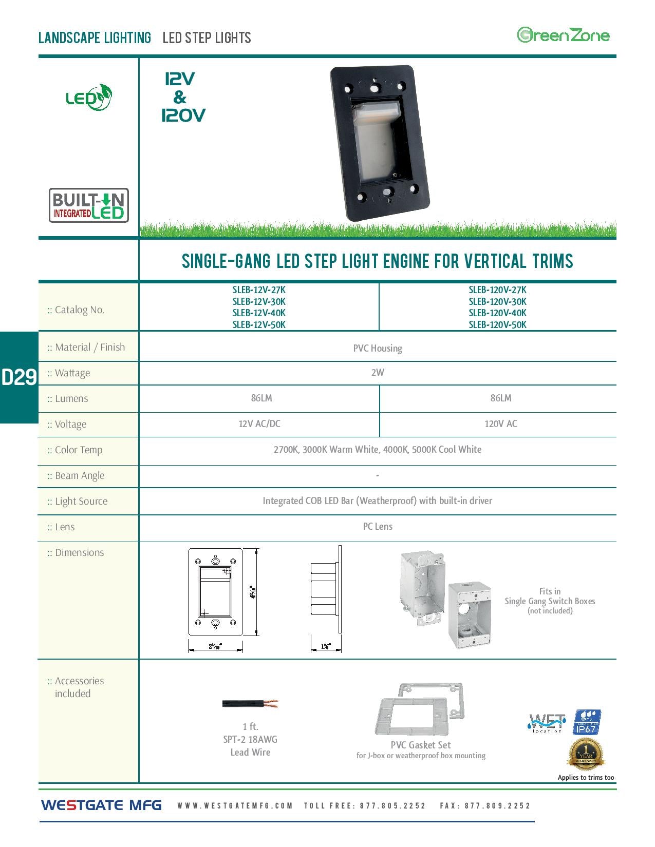 Single-Gang LED Step Light Engine For Vertical Trims - WESTGATE