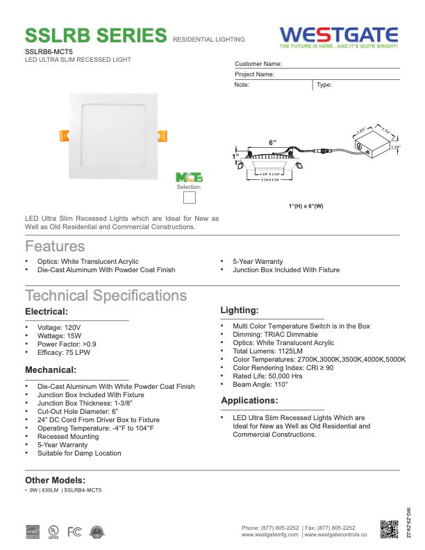 6in Square Slim Light  - WestGate