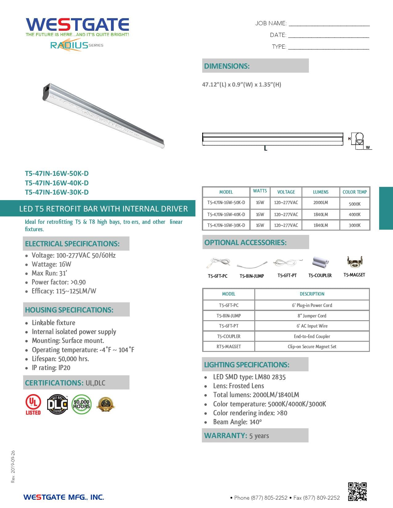 LED T5 Retrofit Bar With Internal Driver 30k - WESTGATE