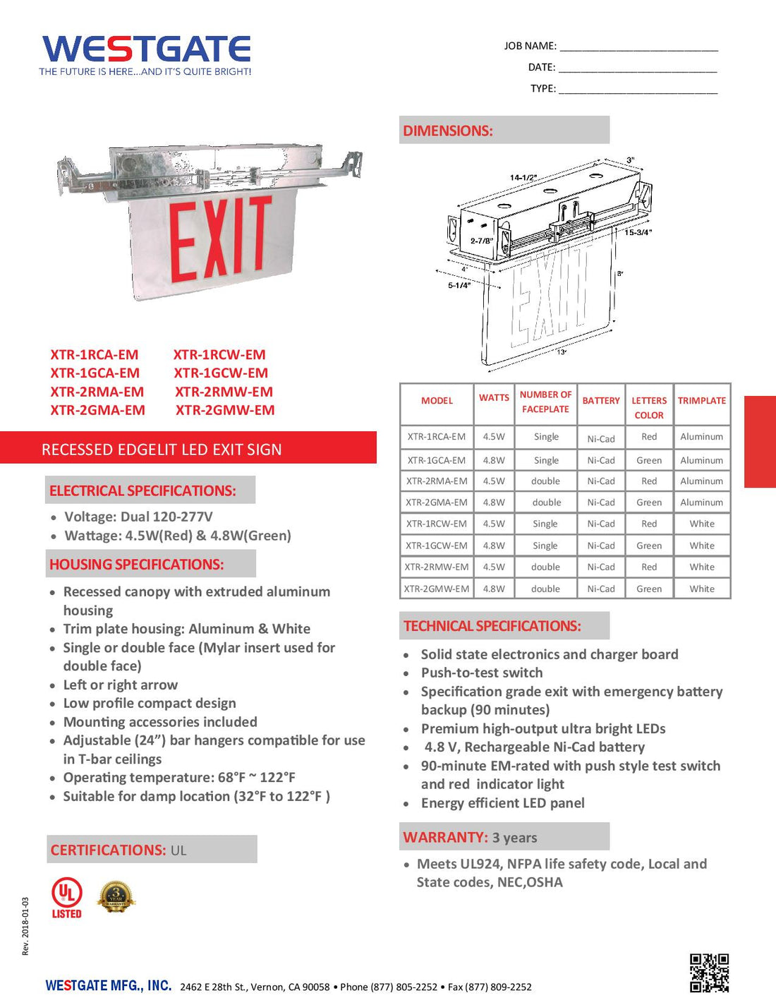 Recessed Edgelit LED Exit Sign - WESTGATE – Eagle Rock LED