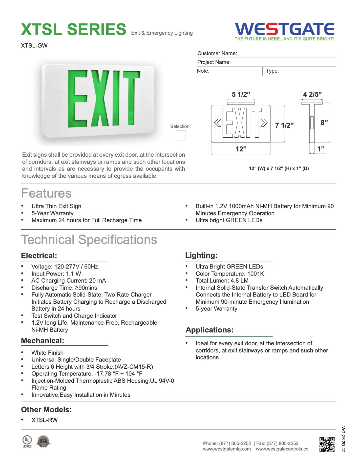 Ultra Think Emergency Exit Sign Green