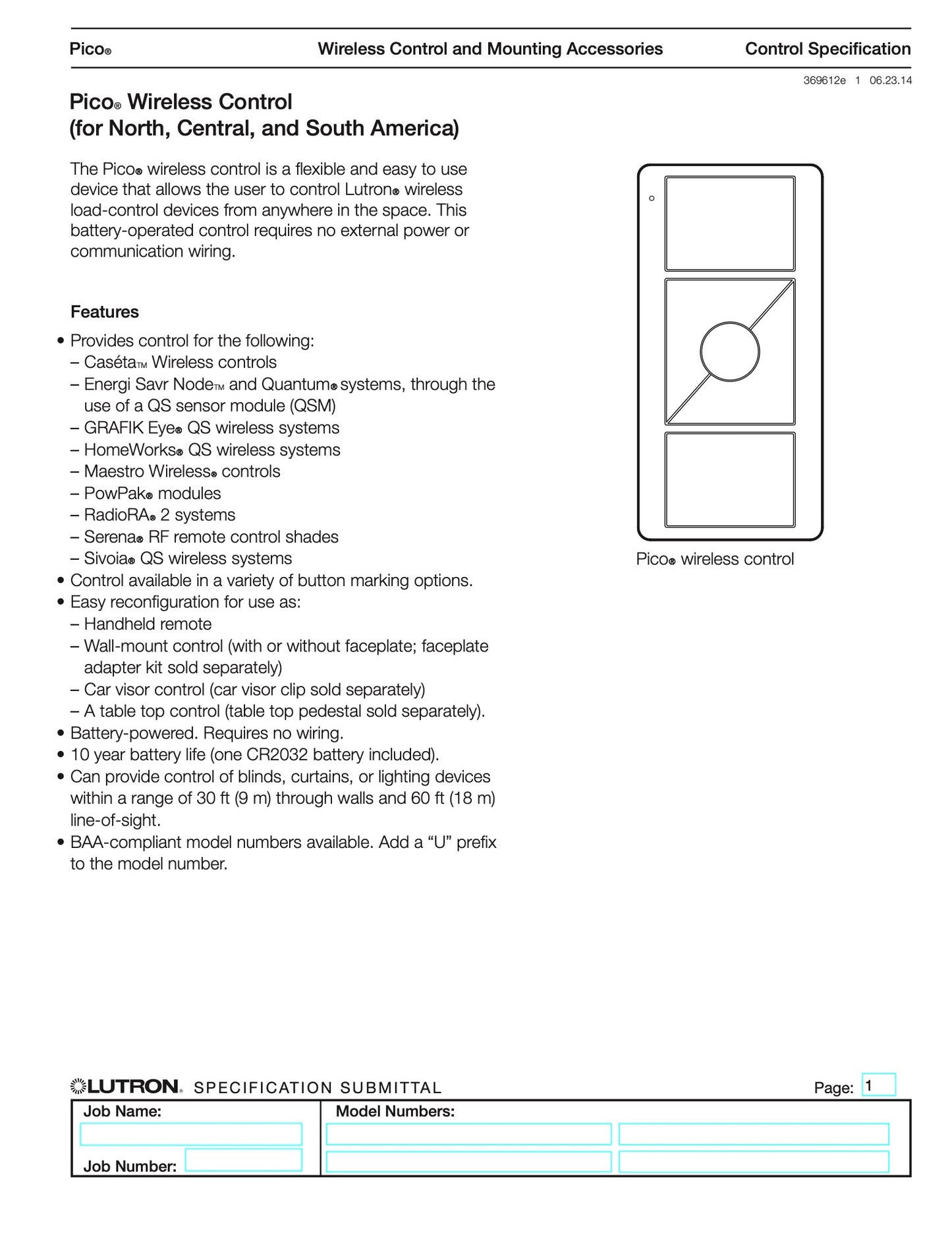 Lutron Pico Remote Control for Caseta Wireless Dimmer